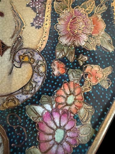 Vintage Japanese Satsuma Moriage Cabinet Plate Geisha Blue Gold 10” - Thumbnail 4