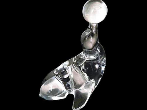 Art Glass Seal Figurine with Ball Paperweight Clear and Frosted 6 Inch Decor - Thumbnail 2