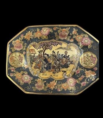Vintage Japanese Satsuma Moriage Cabinet Plate Geisha Blue Gold 10”