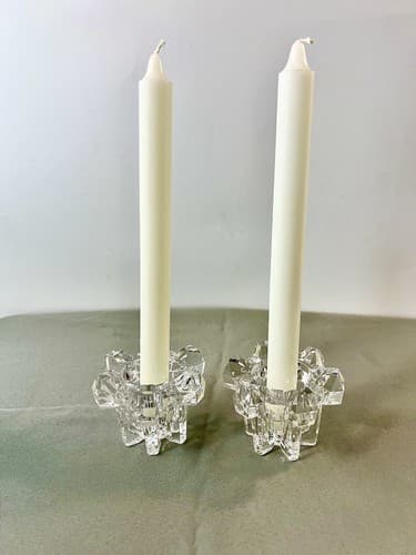 Vintage ISTID( Ice Age) Crystal Taper Candle Holders By Hadeland Norway Set Of 2 - Thumbnail 2