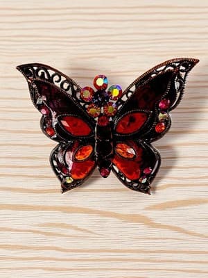 Vintage Butterfly Brooch Purple Enamel Rhinestone Copper Filigree 3.5”