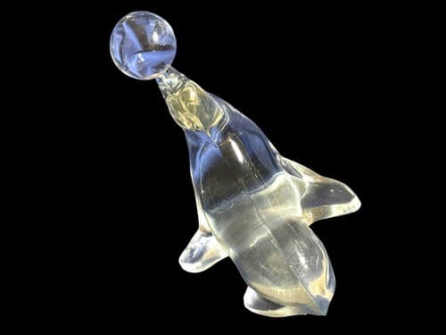 Art Glass Seal Figurine with Ball Paperweight Clear and Frosted 6 Inch Decor - Thumbnail 5