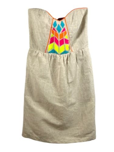 Judith March Dress Sleeveless Rear Zip Embroidered Linen Blend Side Pockets S