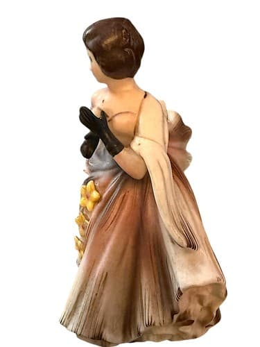 Lefton 75 Year Old Dancing Lady In Pink & Brown Ball Gown W/Yellow Flowers 1225B - Thumbnail 6