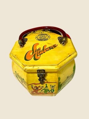 Vintage Alabama Box Purse Hand Painted Multi City Wood Lucite Handle - Thumbnail 4