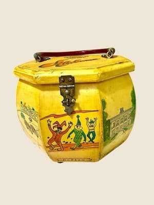 Vintage Alabama Box Purse Hand Painted Multi City Wood Lucite Handle - Thumbnail 3