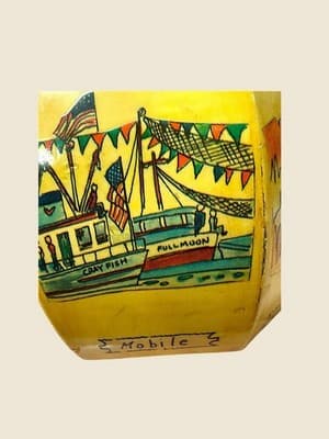 Vintage Alabama Box Purse Hand Painted Multi City Wood Lucite Handle - Thumbnail 10
