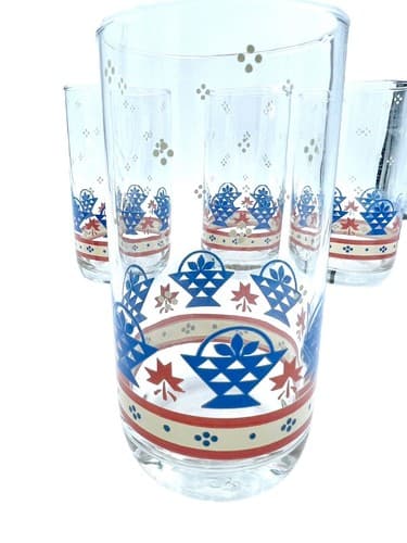 Lot Of 4 Vintage Libbey “COUNTRY BASKET" Tumblers PRISTINE 12oz - Thumbnail 2