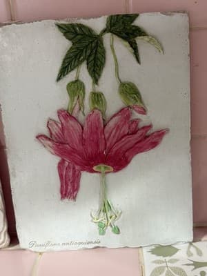Vintage Botanical Tile Set Daffodil & Passionflower Relief Wall Art - Thumbnail 2