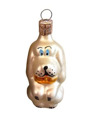 Vintage Czech Republic Glass Dog Ornament 3” Hand Blown Hand Painted