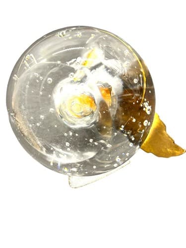 Vintage Clear Art Glass Apple Paperweight With Brass Stem 3.5inW - Thumbnail 3