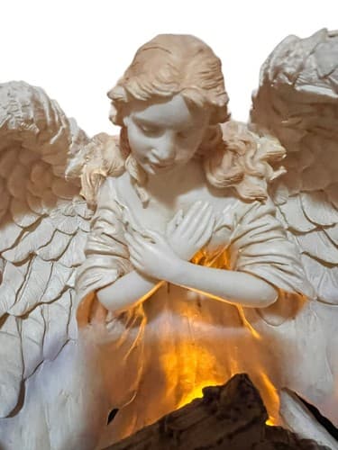 Nativity Manger Enveloped in the Wings of a Sculptured Angel. Has a Light. - Thumbnail 4