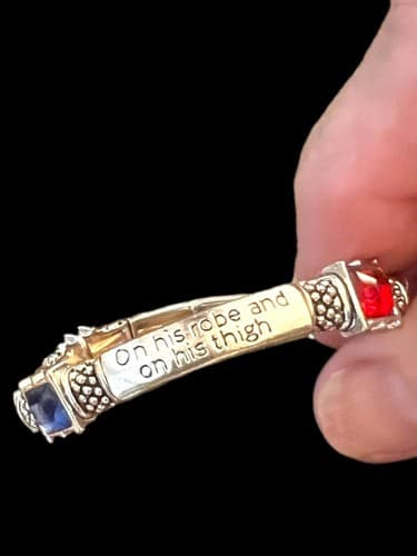Christian Silvery Stretch Bracelet With 4 Large Links Quoting Revelation 19:16 - Thumbnail 3
