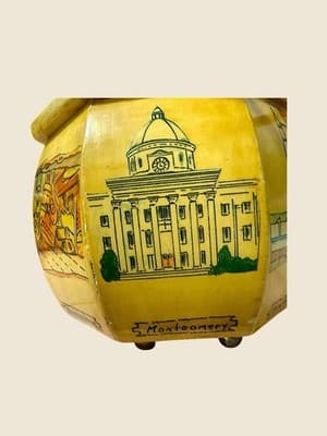 Vintage Alabama Box Purse Hand Painted Multi City Wood Lucite Handle - Thumbnail 12