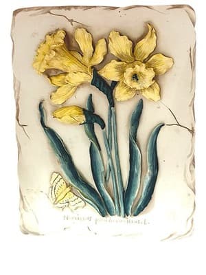 Vintage Botanical Tile Set Daffodil & Passionflower Relief Wall Art - Thumbnail 4