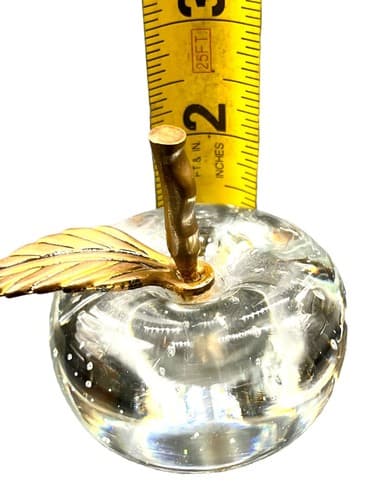 Vintage Clear Art Glass Apple Paperweight With Brass Stem 3.5inW - Thumbnail 5