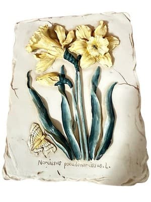 Vintage Botanical Tile Set Daffodil & Passionflower Relief Wall Art - Thumbnail 8