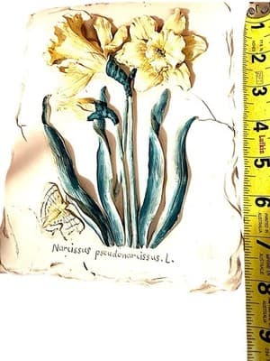 Vintage Botanical Tile Set Daffodil & Passionflower Relief Wall Art - Thumbnail 7