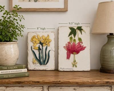 Vintage Botanical Tile Set Daffodil & Passionflower Relief Wall Art - Thumbnail 10