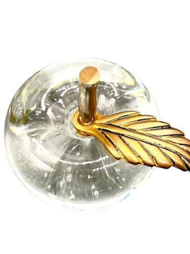 Vintage Clear Art Glass Apple Paperweight With Brass Stem 3.5inW - Thumbnail 2