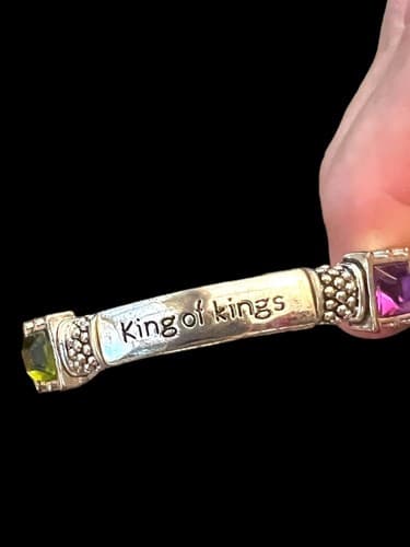 Christian Silvery Stretch Bracelet With 4 Large Links Quoting Revelation 19:16 - Thumbnail 5