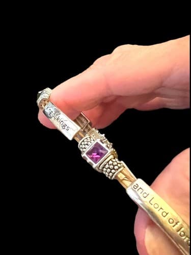 Christian Silvery Stretch Bracelet With 4 Large Links Quoting Revelation 19:16 - Thumbnail 7
