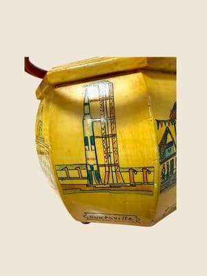 Vintage Alabama Box Purse Hand Painted Multi City Wood Lucite Handle - Thumbnail 9