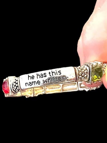 Christian Silvery Stretch Bracelet With 4 Large Links Quoting Revelation 19:16 - Thumbnail 4