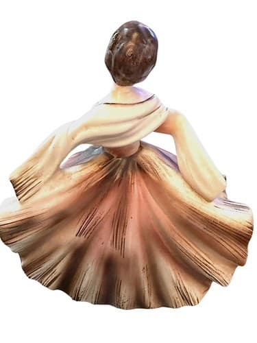 Lefton 75 Year Old Dancing Lady In Pink & Brown Ball Gown W/Yellow Flowers 1225B - Thumbnail 7
