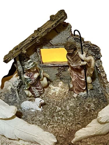 Nativity Manger Enveloped in the Wings of a Sculptured Angel. Has a Light. - Thumbnail 2