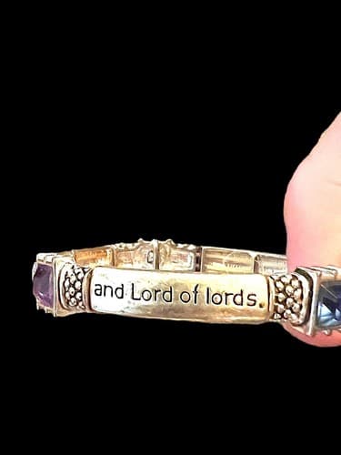 Christian Silvery Stretch Bracelet With 4 Large Links Quoting Revelation 19:16 - Thumbnail 6