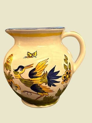 Vintage Moustiers France Ceramic Pitcher Bird Floral Faience 8.5” Jug - Thumbnail 9
