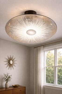 Vintage Lightolier Atomic Starburst Ceiling Light 21” MCM Flush Mount Glass 1950