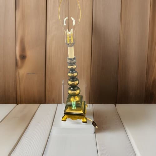 Vintage Brass Lamp With Pagoda Base And Lotus Light Holder W/ Hand Painted Shade - Thumbnail 5