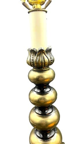 Vintage Brass Lamp With Pagoda Base And Lotus Light Holder W/ Hand Painted Shade - Thumbnail 10