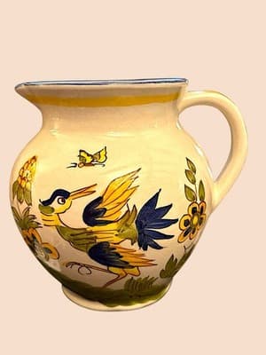 Vintage Moustiers France Ceramic Pitcher Bird Floral Faience 8.5” Jug