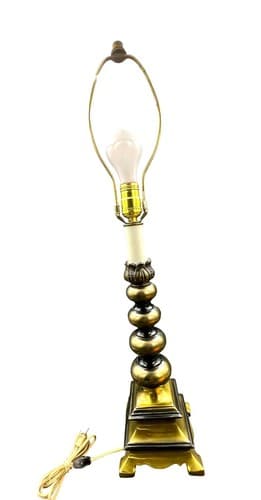 Vintage Brass Lamp With Pagoda Base And Lotus Light Holder W/ Hand Painted Shade - Thumbnail 11