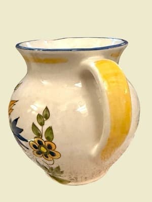 Vintage Moustiers France Ceramic Pitcher Bird Floral Faience 8.5” Jug - Thumbnail 5