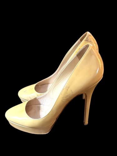 Jimmy Choo Women's Mustard Yellow Patent Leather Platform Pumps - Size 38 ½ - Thumbnail 5