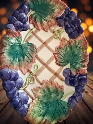 Vintage Fitz and Floyd Serving Banquet Majolica Grape Oval Dish 8 inch - Thumbnail 3
