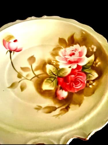 Vintage Lefton Porcelain Floral Pitcher w/ Basin Hand Painted Gold Gilt - Thumbnail 3