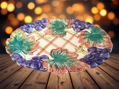 Vintage Fitz and Floyd Serving Banquet Majolica Grape Oval Dish 8 inch - Thumbnail 6