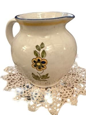 Vintage Moustiers France Ceramic Pitcher Bird Floral Faience 8.5” Jug - Thumbnail 4