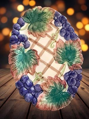 Vintage Fitz and Floyd Serving Banquet Majolica Grape Oval Dish 8 inch - Thumbnail 4