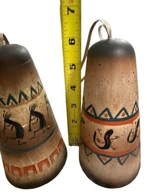 Vintage Southwest Pottery Bells Kokopelli Hand Painted Hanging Pair - Thumbnail 3