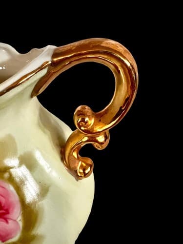 Vintage Lefton Porcelain Floral Pitcher w/ Basin Hand Painted Gold Gilt - Thumbnail 6