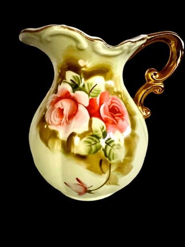 Vintage Lefton Porcelain Floral Pitcher w/ Basin Hand Painted Gold Gilt - Thumbnail 5