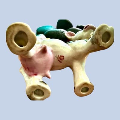 Vintage 1950s Japan Ceramic Cow Figurine w/ Butterfly Gold Bell Collar - Thumbnail 3