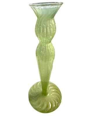 Handblown Green Optic Glass Candlestick Holders Pair Retro Style 9” - Thumbnail 5