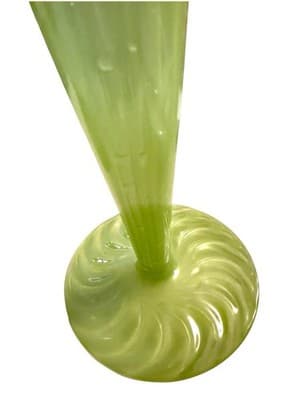 Handblown Green Optic Glass Candlestick Holders Pair Retro Style 9” - Thumbnail 6